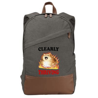 Clearly Thriving Funny Fire Cat Meme Cat Lover Cat Mom Cotton Canvas Backpack