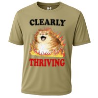 Clearly Thriving Funny Fire Cat Meme Cat Lover Cat Mom Cooling Performance Crew T-Shirt