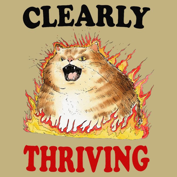 Clearly Thriving Funny Fire Cat Meme Cat Lover Cat Mom Cooling Performance Crew T-Shirt