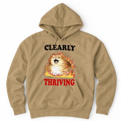 Clearly Thriving Funny Fire Cat Meme Cat Lover Cat Mom Hoodie