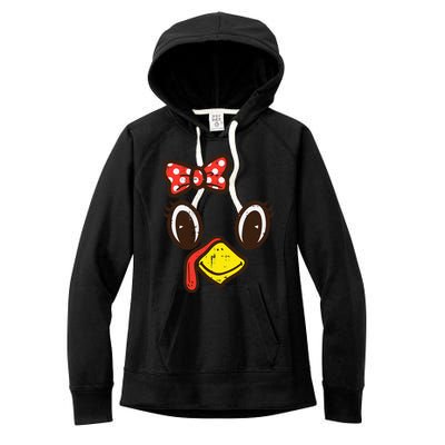 Cute Turkey Face Ribbon Thanksgiving Women's Fleece Hoodie