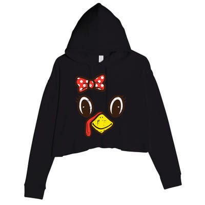 Cute Turkey Face Ribbon Thanksgiving Crop Fleece Hoodie