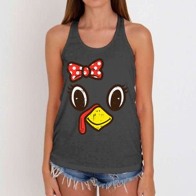 Cute Turkey Face Ribbon Thanksgiving Women's Knotted Racerback Tank