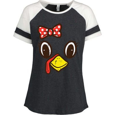 Cute Turkey Face Ribbon Thanksgiving Enza Ladies Jersey Colorblock Tee