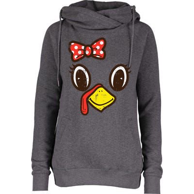 Cute Turkey Face Ribbon Thanksgiving Womens Funnel Neck Pullover Hood