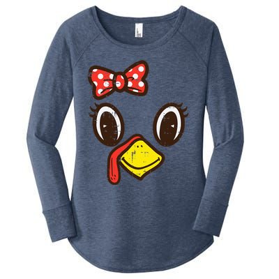 Cute Turkey Face Ribbon Thanksgiving Women's Perfect Tri Tunic Long Sleeve Shirt