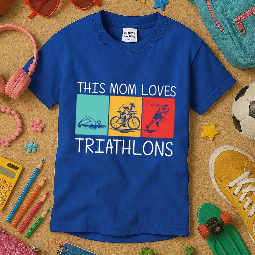 Cool Triathlon For Mom Mother Swimming Running Swim Bike Run Gift Kids T-Shirt