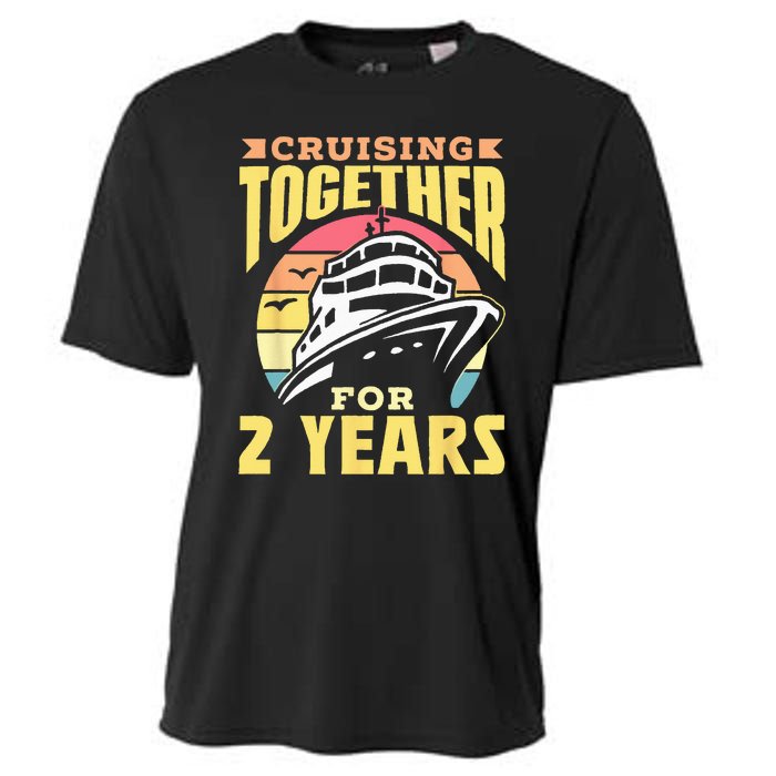 Cruising Together For 2 Years Marriage Cruise Anniversary Cooling Performance Crew T-Shirt