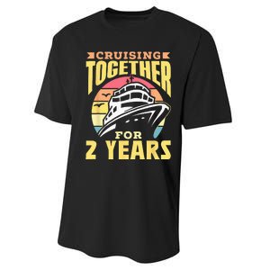 Cruising Together For 2 Years Marriage Cruise Anniversary Performance Sprint T-Shirt