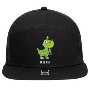 Christmas Tree Fir Tree Dino In Fairy Lights Tree Rex Funny Gift 7 Panel Mesh Trucker Snapback Hat