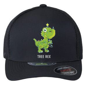 Christmas Tree Fir Tree Dino In Fairy Lights Tree Rex Funny Gift Flexfit Unipanel Trucker Cap