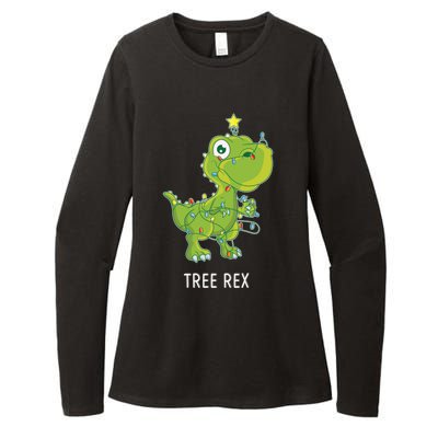 Christmas Tree Fir Tree Dino In Fairy Lights Tree Rex Funny Gift Womens CVC Long Sleeve Shirt