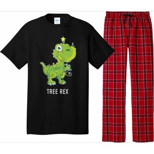 Christmas Tree Fir Tree Dino In Fairy Lights Tree Rex Funny Gift Pajama Set