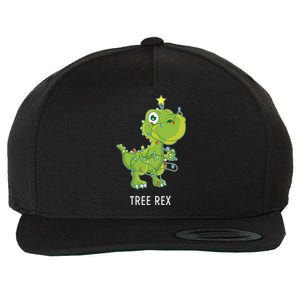 Christmas Tree Fir Tree Dino In Fairy Lights Tree Rex Funny Gift Wool Snapback Cap