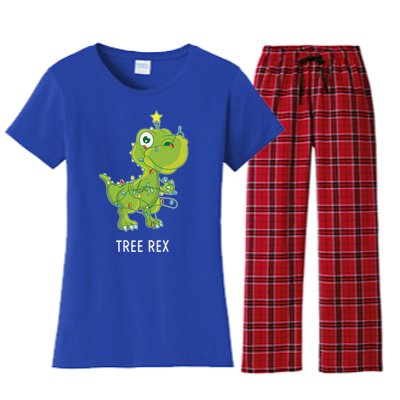 Christmas Tree Fir Tree Dino In Fairy Lights Tree Rex Funny Gift Women's Flannel Pajama Set