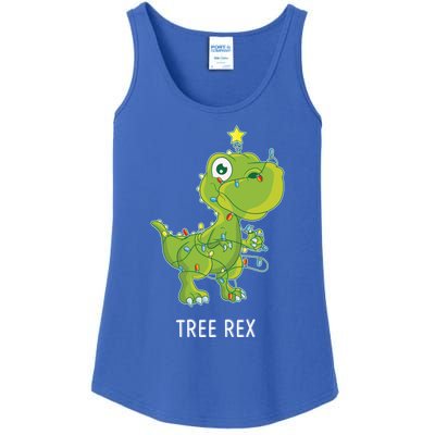 Christmas Tree Fir Tree Dino In Fairy Lights Tree Rex Funny Gift Ladies Essential Tank