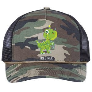 Christmas Tree Fir Tree Dino In Fairy Lights Tree Rex Funny Gift Retro Rope Trucker Hat Cap