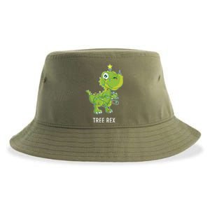 Christmas Tree Fir Tree Dino In Fairy Lights Tree Rex Funny Gift Sustainable Bucket Hat