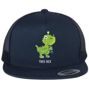 Christmas Tree Fir Tree Dino In Fairy Lights Tree Rex Funny Gift Flat Bill Trucker Hat