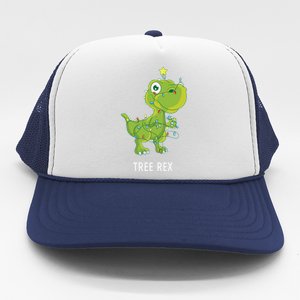 Christmas Tree Fir Tree Dino In Fairy Lights Tree Rex Funny Gift Trucker Hat