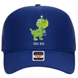 Christmas Tree Fir Tree Dino In Fairy Lights Tree Rex Funny Gift High Crown Mesh Back Trucker Hat