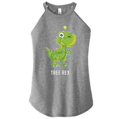 Christmas Tree Fir Tree Dino In Fairy Lights Tree Rex Funny Gift Women’s Perfect Tri Rocker Tank