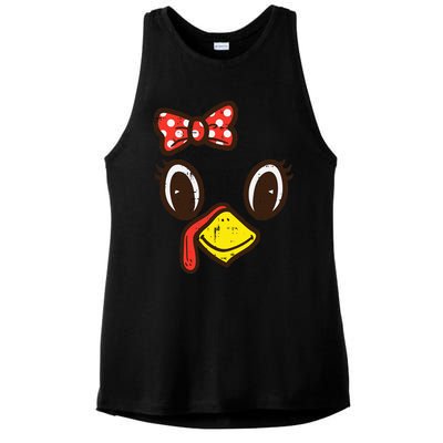 Cute Turkey Face Ribbon Thanksgiving Ladies PosiCharge Tri-Blend Wicking Tank