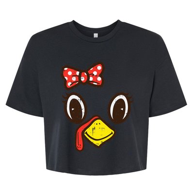 Cute Turkey Face Ribbon Thanksgiving Bella+Canvas Jersey Crop Tee