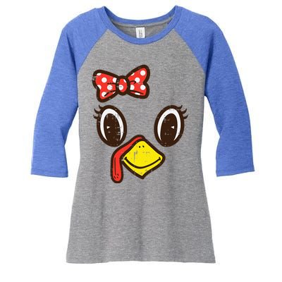 Cute Turkey Face Ribbon Thanksgiving Women's Tri-Blend 3/4-Sleeve Raglan Shirt