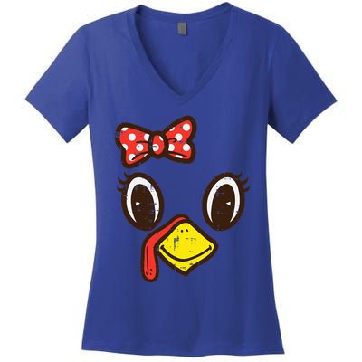 Cute Turkey Face Ribbon Thanksgiving Women's V-Neck T-Shirt