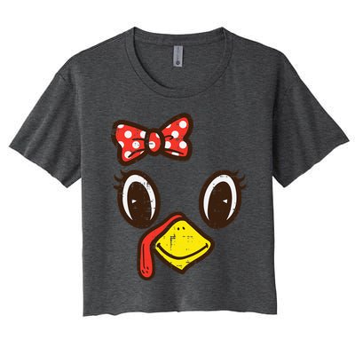 Cute Turkey Face Ribbon Thanksgiving Women's Crop Top Tee