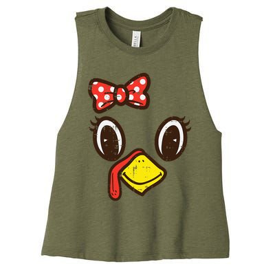 Cute Turkey Face Ribbon Thanksgiving Women's Racerback Cropped Tank