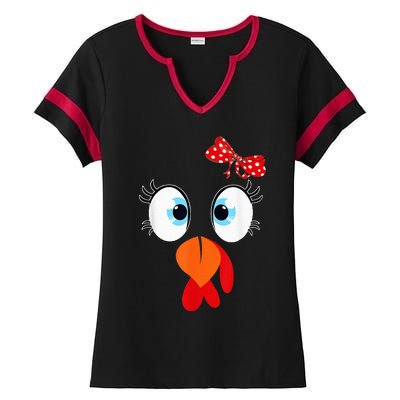 Cute Turkey Face Thanksgiving I'm Thankful Family Costume Ladies Halftime Notch Neck Tee