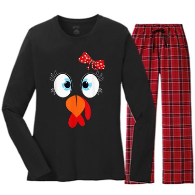 Cute Turkey Face Thanksgiving I'm Thankful Family Costume Women's Long Sleeve Flannel Pajama Set 