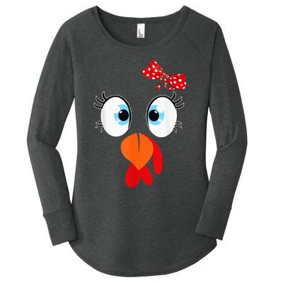 Cute Turkey Face Thanksgiving I'm Thankful Family Costume Women's Perfect Tri Tunic Long Sleeve Shirt