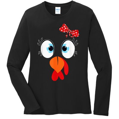 Cute Turkey Face Thanksgiving I'm Thankful Family Costume Ladies Long Sleeve Shirt