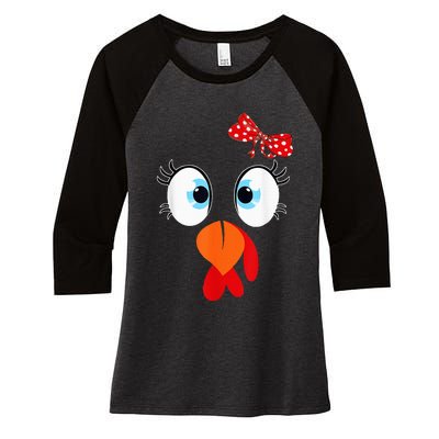 Cute Turkey Face Thanksgiving I'm Thankful Family Costume Women's Tri-Blend 3/4-Sleeve Raglan Shirt