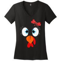 Cute Turkey Face Thanksgiving I'm Thankful Family Costume Women's V-Neck T-Shirt