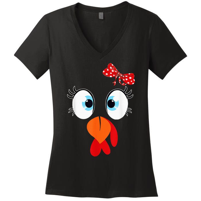 Cute Turkey Face Thanksgiving I'm Thankful Family Costume Women's V-Neck T-Shirt