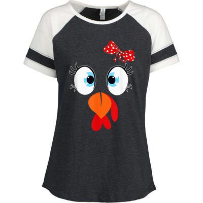 Cute Turkey Face Thanksgiving I'm Thankful Family Costume Enza Ladies Jersey Colorblock Tee