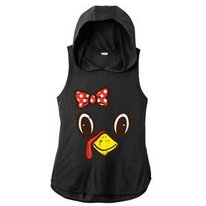 Cute Turkey Face Ribbon Thanksgiving Ladies PosiCharge Tri-Blend Wicking Draft Hoodie Tank