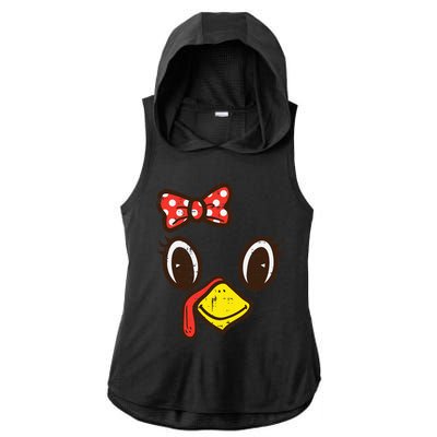 Cute Turkey Face Ribbon Thanksgiving Ladies PosiCharge Tri-Blend Wicking Draft Hoodie Tank