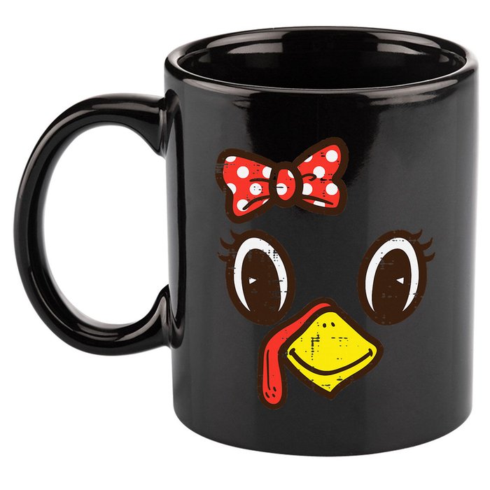 Cute Turkey Face Ribbon Thanksgiving 11oz C Handle Ceramic Mug