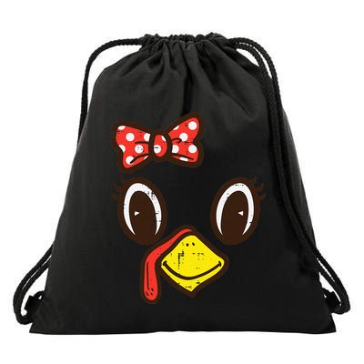 Cute Turkey Face Ribbon Thanksgiving Drawstring Bag