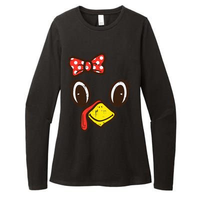 Cute Turkey Face Ribbon Thanksgiving Womens CVC Long Sleeve Shirt