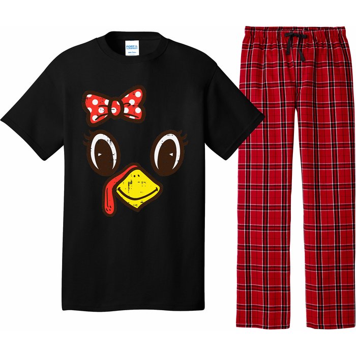 Cute Turkey Face Ribbon Thanksgiving Pajama Set