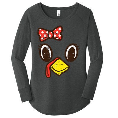 Cute Turkey Face Ribbon Thanksgiving Women's Perfect Tri Tunic Long Sleeve Shirt