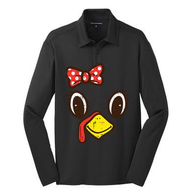 Cute Turkey Face Ribbon Thanksgiving Silk Touch Performance Long Sleeve Polo