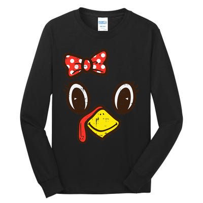 Cute Turkey Face Ribbon Thanksgiving Tall Long Sleeve T-Shirt