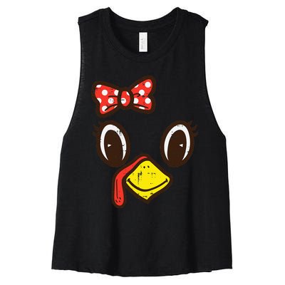 Cute Turkey Face Ribbon Thanksgiving Women's Racerback Cropped Tank